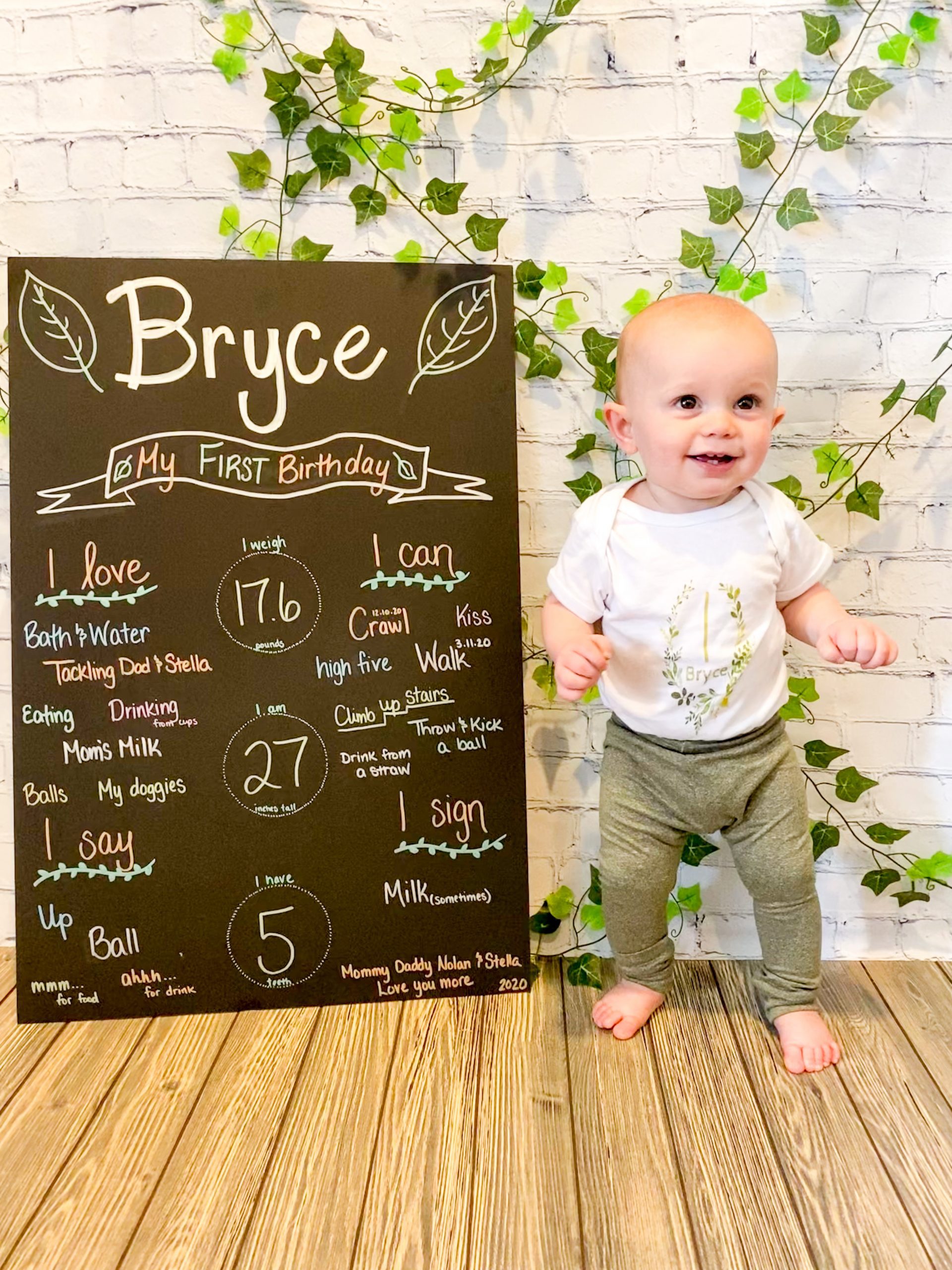 1 year old stats board