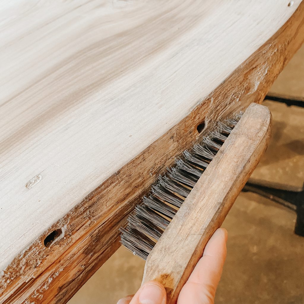 clean raw edge wood with grill brush