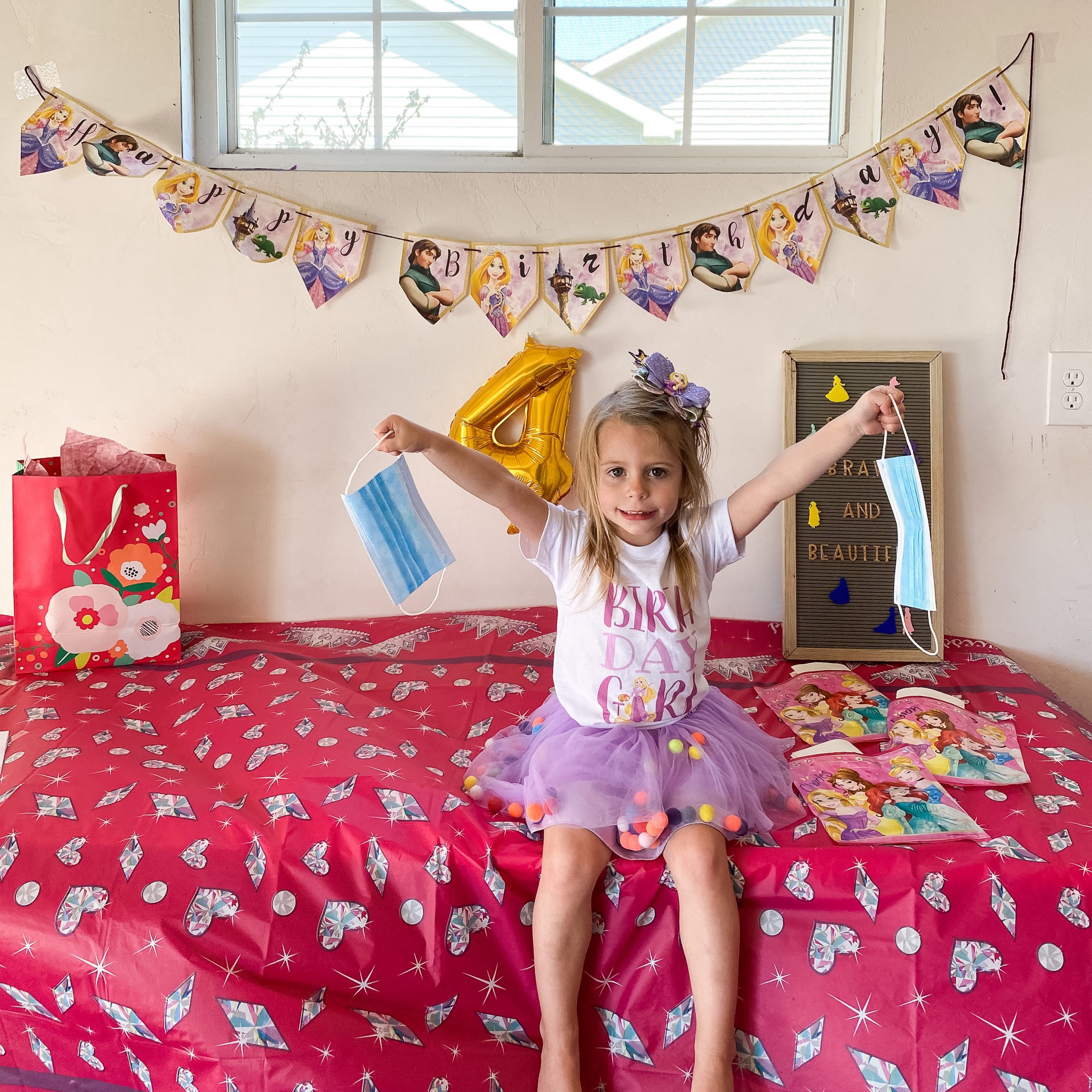 Covid19 Birthday party masks Rapunzel Birthday