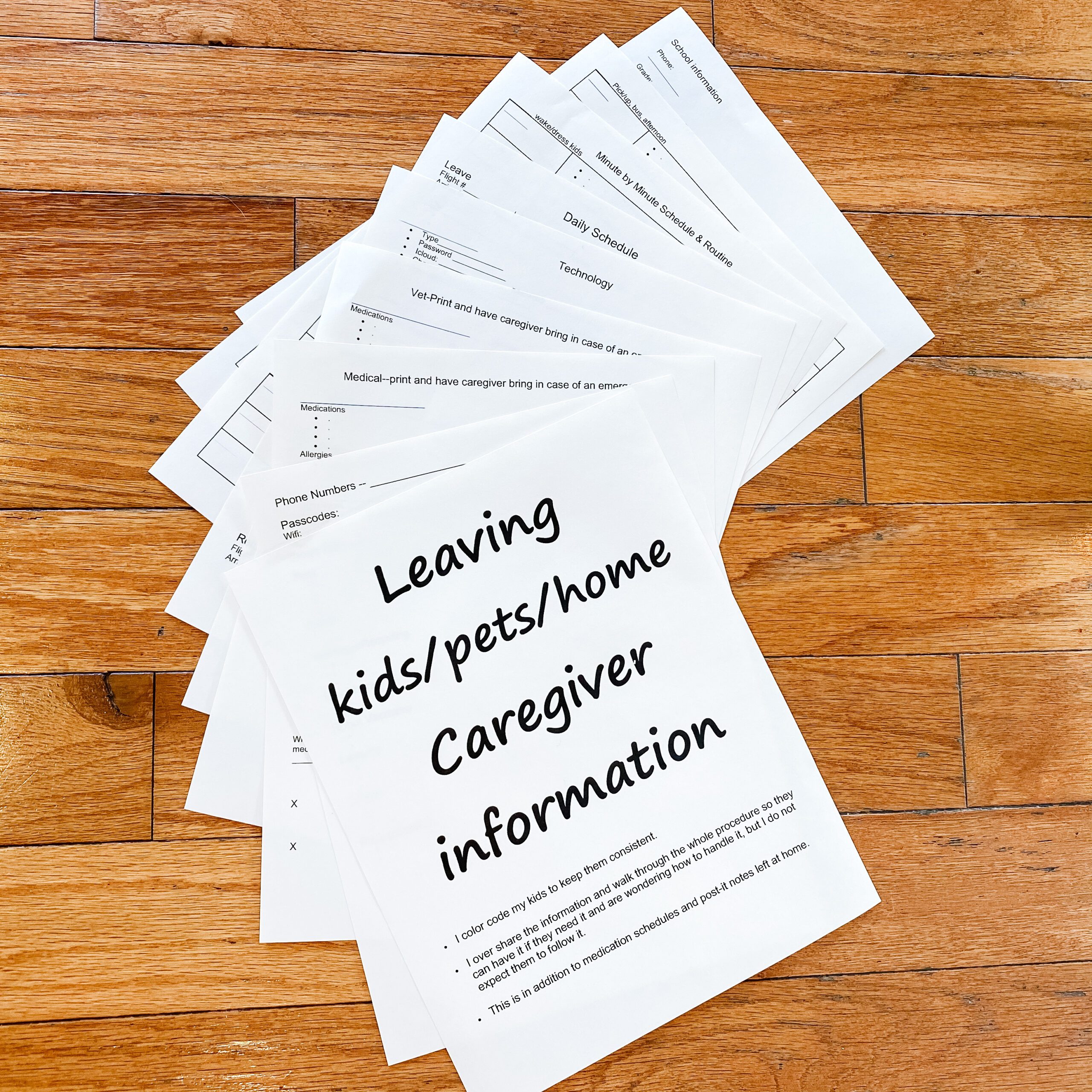 Lists for leaving kids home pets
